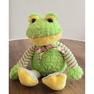 Homerbest Green Plush Frog Stuffed Animal Striped Corduroy Arms Legs 12" Easter